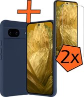 Hoesje Geschikt voor Google Pixel 8a Hoesje Siliconen Cover Case Met 2x Screenprotector - Hoes Geschikt voor Google Pixel 8a Hoes Back Case - Donkerblauw