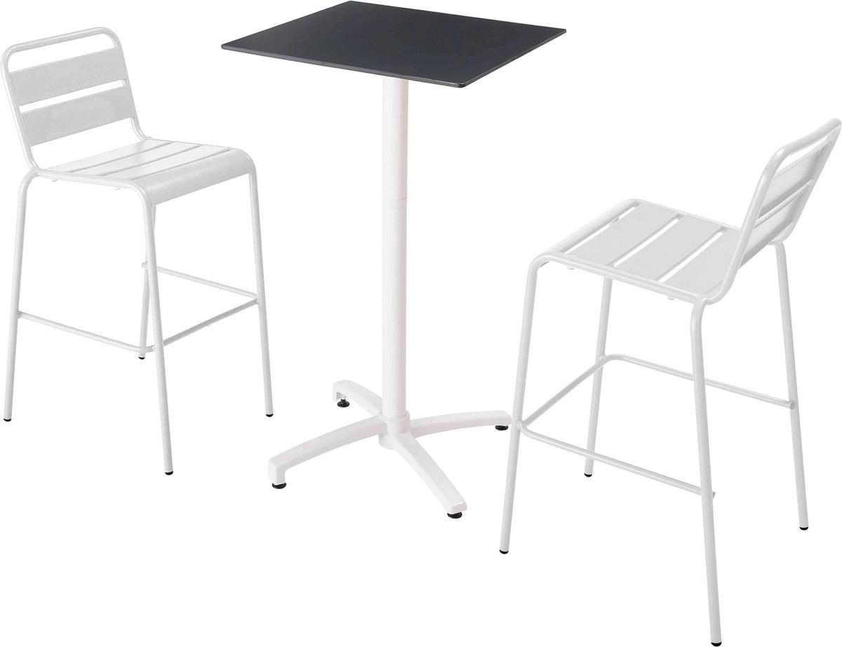 Oviala - Set zwarte laminaat tafel en 2 witte stoelen.