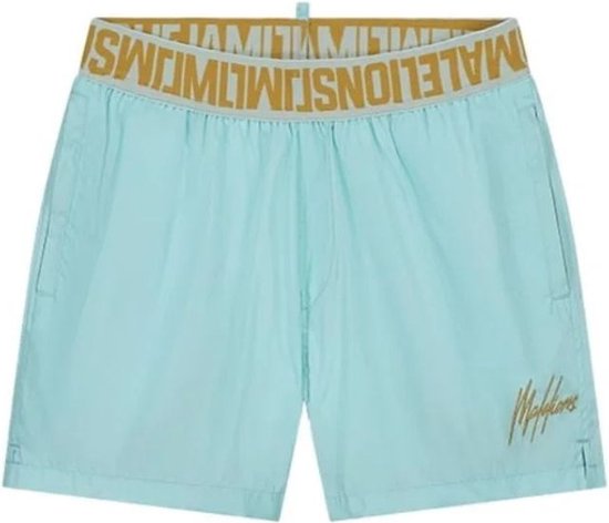 Malelions Men Venetian Swim Shorts Light Blue/Gold