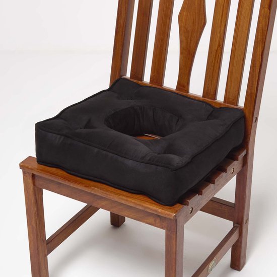 Homescapes Orthopedisch stoelkussen zwart met uitsparing, 40 x 40 cm - zitkussen met velours hoes