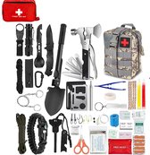 Meedeer ULTRA-COMPLETE Survival Kit + Eerste Hulp Kit ( + EHBO-Set) | Filterrietjes - Mini Vouwschep - Kompas - Multifunctionele Tang - Mes - Vuurstick - Militaire Gereedschappen & Accessoires