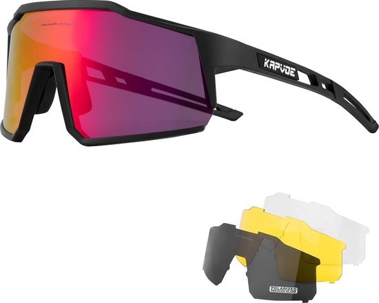 Kapvoe - Fietsbril - Sportbril - UV400 - Gepolariseerd - Fotochroom - Inclusief 3 Verwisselbare Lenzen