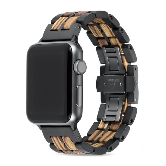 Apple Watch-bandje - Zebrahout en zwart staal 42-45 mm