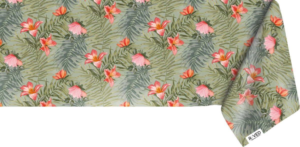 Raved Tafelzeil - 140 cm x 270 cm – Rood Bloesem – PVC Afwasbaar