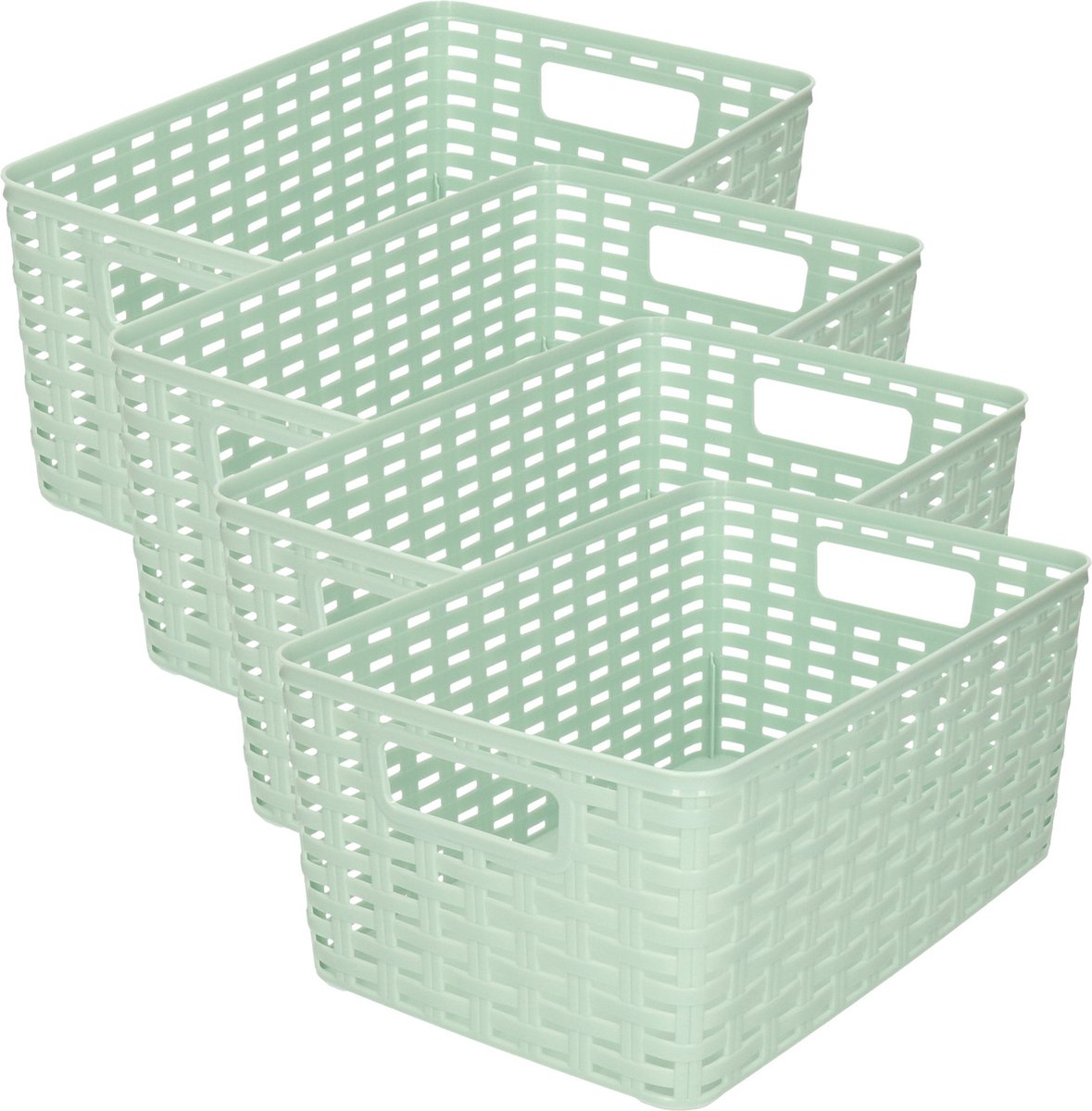 PLASTICFORTE Opbergmand - 4x - Kastmand - rotan kunststof - mintgroen - 6 Liter - 19 x 29 x 13 cm