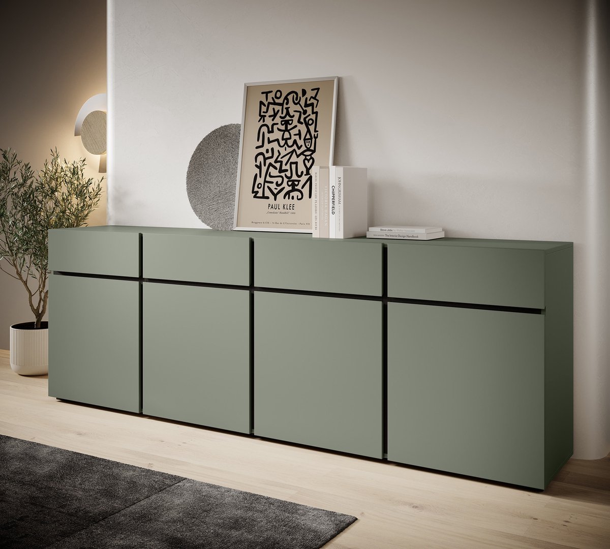Meubella - Dressoir Cainan - Groen - 225 cm
