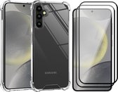 Hoesje geschikt voor Samsung Galaxy S24 - 2x Screenprotector Volledig Dekkend Glas - Shockproof Transparant