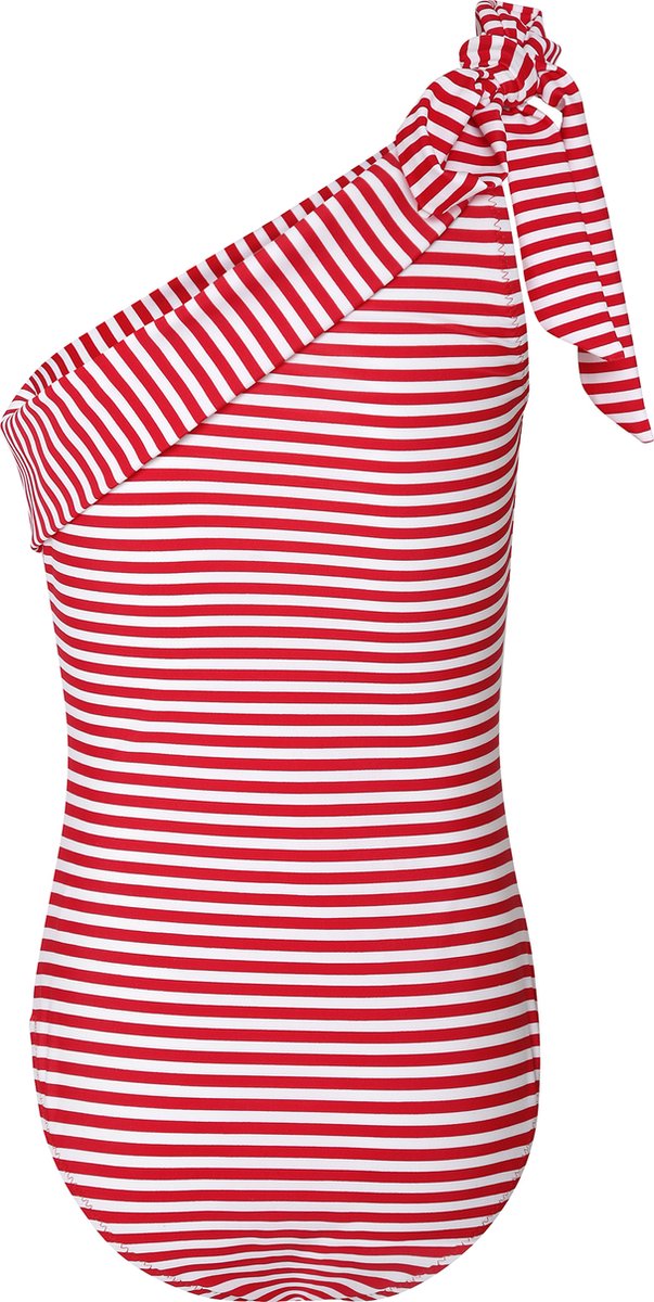 La V Badpak met een schouder Rode strepen 164-170 Rood