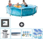Intex Rond Frame Zwembad - 305 x 76 cm - Waterprint - Inclusief Pomp Afdekzeil - Onderhoudspakket - Filters - Vloertegels