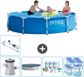 Intex Rond Frame Zwembad - 305 x 76 cm - Blauw - Inclusief Pomp Afdekzeil - Onderhoudspakket - Filters - Stofzuiger
