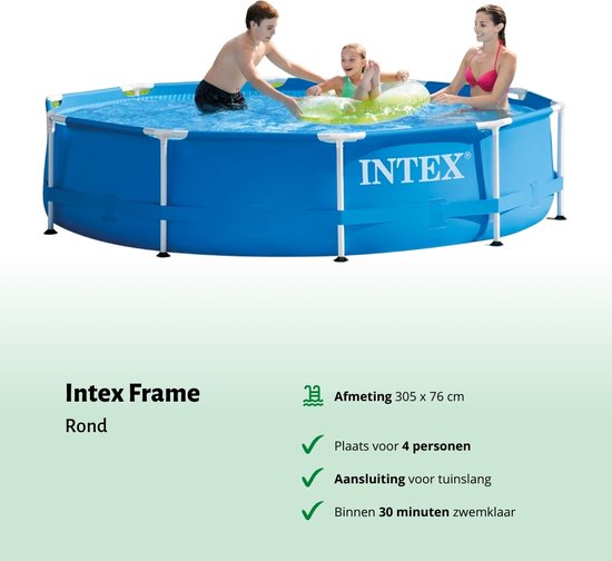 Piscine à cadre rond Intex - 305 x 76 cm - Blauw - Filtres à pompe inclus - Flotteur de chlore - Chlore
