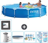 Intex Rond Frame Zwembad - 366 x 76 cm - Blauw - Inclusief Pomp Afdekzeil - Onderhoudspakket - Filters - Vloertegels