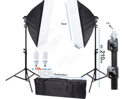 2Pcs Studiolampen Met Tas - Foto Studio Verlichting Kit, Achtergrond Support System Soft box Paraplu tripod Stand - fotolamp fotografie softbox Met Statief 210Cm - Soft box Studiolamp - Fairco