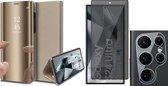 Hoesje geschikt voor Samsung Galaxy S24 Ultra - Privacy Screenprotector Volledig Dekkend Glas & Camera - Spiegel Book Case Goud