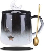 Luxiba - Schattige Mok met Deksel - Vrolijke Koffiemok 420 ml - Perfect Cadeau
