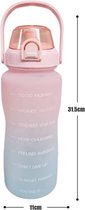 MondiHome - Waterfles Roze 2L - Verwijderbaar Rietje - Motivationeel - Lekvrij Ontwerp
