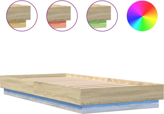 VidaXL Bedframe Zonder Matras Hout Sonoma Eikenkleurig 140x200 cm, Bed Ombouw, Boxspring, Bedbodem, Slaapkamermeubel, Twijfelaar