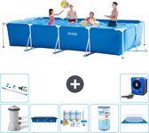 Intex Rechthoekig Frame Zwembad - 450 x 220 x 84 cm - Blauw - Inclusief Pomp Afdekzeil - Onderhoudspakket - Filter - Grondzeil - Stofzuiger - Warmtepomp