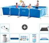 Intex Rechthoekig Frame Zwembad - 450 x 220 x 84 cm - Blauw - Inclusief Pomp Afdekzeil - Onderhoudspakket - Filter - Grondzeil - Stofzuiger - Solar Mat
