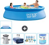 Intex Rond Opblaasbaar Easy Set Zwembad - 305 x 76 cm - Blauw - Inclusief Pomp Solarzeil - Onderhoudspakket - Filter - Grondzeil - Stofzuiger