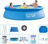 Intex Rond Opblaasbaar Easy Set Zwembad - 305 x 76 cm - Blauw - Inclusief Pomp Afdekzeil - Onderhoudspakket - Filter - Schoonmaakset - Ladder - Voetenbad - Vloertegels
