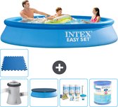 Intex Rond Opblaasbaar Easy Set Zwembad - 305 x 61 cm - Blauw - Inclusief Pomp Afdekzeil - Onderhoudspakket - Filter - Vloertegels