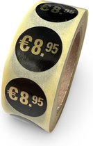 Prijssticker €8,95 - 500 Stuks op rol - rond 20mm - korting sticker - promotie sticker - afprijs sticker - uitverkoop - aanbieding - goud - zwart - food sticker - reclame-etiket - voedseletiket - HACCP sticker
