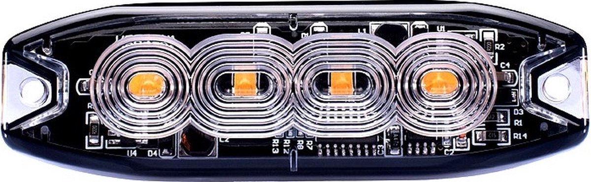 Ultra slim 4-LED Oranje flitser - R65 / R10 certificering E-markering