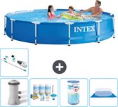 Intex Rond Frame Zwembad - 366 x 76 cm - Blauw - Inclusief Pomp Onderhoudspakket - Filter - Grondzeil - Stofzuiger - Solar Mat