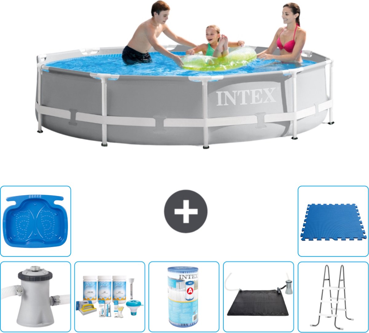 Intex Rond Prism Frame Zwembad – 305 x 76 cm – Grijs – Inclusief Pomp Onderhoudspakket – Filter – Solar Mat – Ladder – Voetenbad – Vloertegels Intex Rond Prism Frame Zwembad – 305 x 76 cm – Grijs – Inclusief Pomp Onderhoudspakket – Filter – Solar Mat – Ladder – Voetenbad – Vloertegels