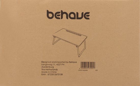 Doos van het zwarte bedtafeltje van Behave met een schematische tekening erop.