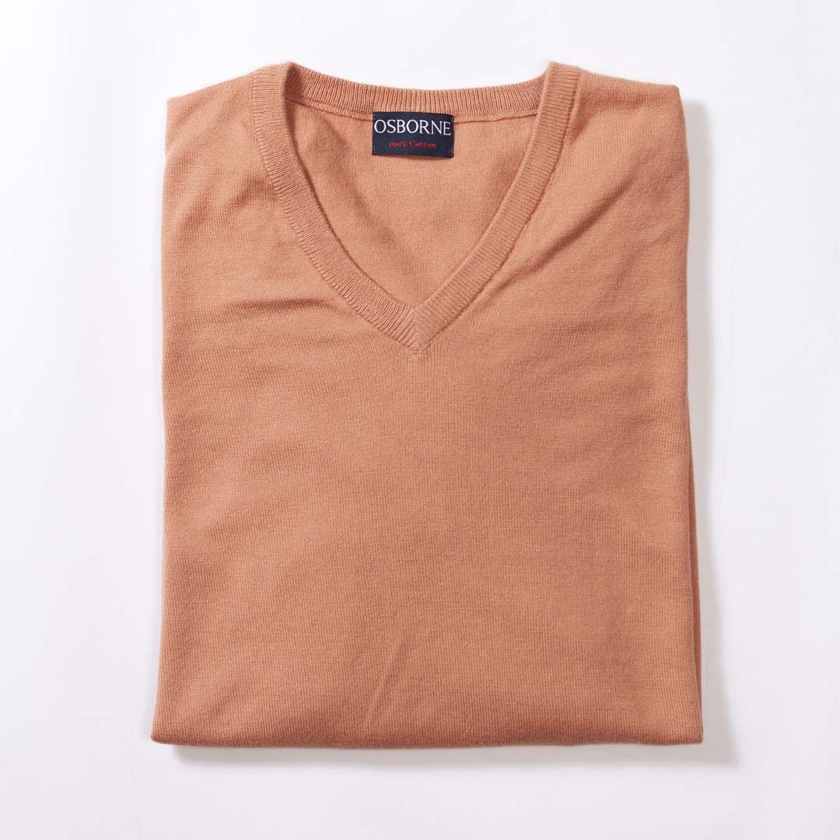 Osborne Knitwear Trui met V hals - Katoen - Camel - 3XL