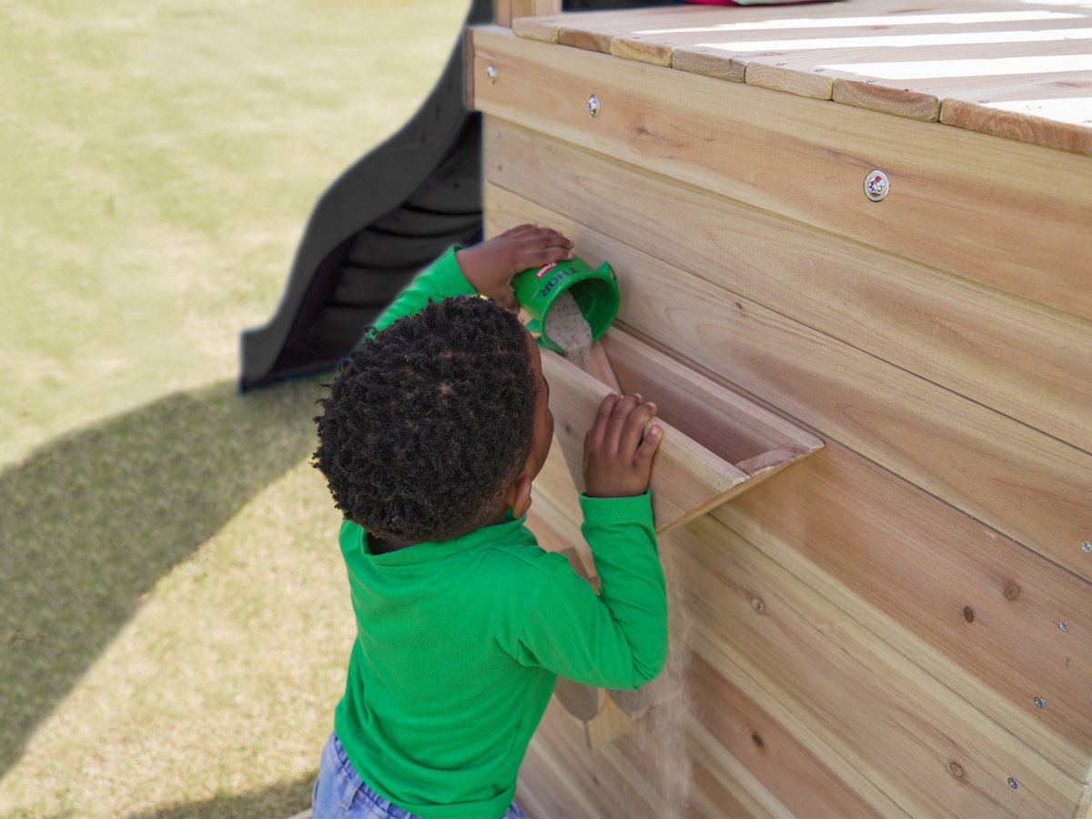 AXI Malik Speeltoestel met Dubbele Schommel Bruin – Grijze Glijbaan – Zandbak en Speelwand - FSC hout - Speelhuis op palen voor de tuin — afbeelding 12