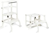 Ette Tete Step 'n Sit - Leertoren - Wit met zilveren clips - Inklapbaar tot tafel en stoel - Met extra support - Learning Tower - Montessori inspired - Keukentrap - Keukenhulp - Leerstoel - Veilig -Duurzaam