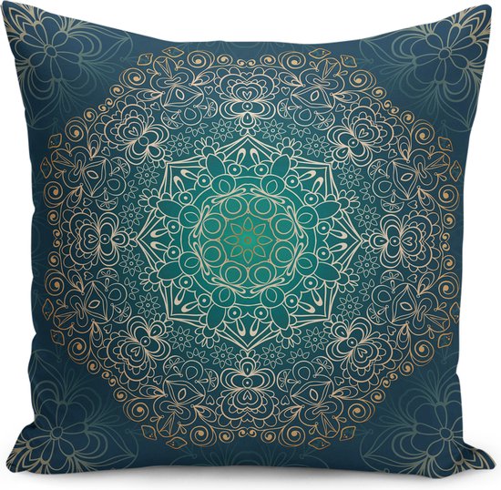 Sierkussen Velvet - 50x50 - Gold mandala - Inclusief binnenkussen - Fluweel