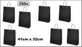 250x Koordtas Big zwart 41cm x 32cm - papier - goodiebag papieren draagtas tas koord festival kado themafeest party geschenken