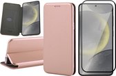 Hoesje geschikt voor Samsung Galaxy S24 - Screenprotector Volledig Dekkend Glas - Wallet Book Case Rosegoud