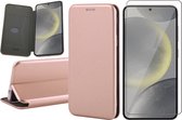 Hoesje geschikt voor Samsung Galaxy S24 - Screenprotector Glas - Wallet Book Case Rosegoud