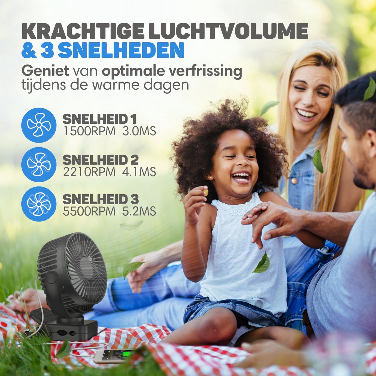 Vulpes Goods® Tech - Mini USB Ventilator PRO - Oplaadbare Tafelventilator - Stille Mini Fan met Afstandsbediening - Handventilator - Klein, Stil & Geruisloos - 3 Snelheden & Verlichting - 12000 mAh & Powerbank functie - Premium Zwart — afbeelding 10