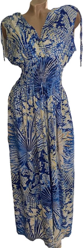 Dames maxi jurk met print S/M Blauw/geel/wit