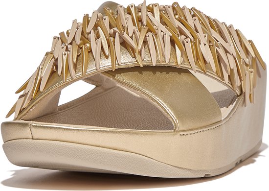 FitFlop Rumba Beaded Metallic Cross Slides GOUD - Maat 37