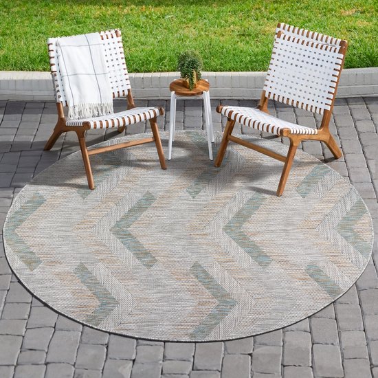 Tapijtenloods Uni Binnen en Buiten Rond Vloerkleed Solid Outdoor Laagpolig Tapijt Grijs Beige- 200 CM ROND