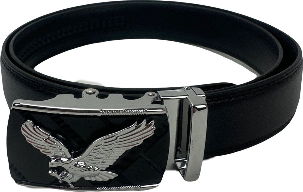 Marco Rossi heren riem - Adelaar zilver hardware - Riem heren - zwart - riemen heren automatische gesp - cadeau voor man - koe leer - 130 cm