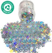 Chunky Glitters (Zilveren Sterren) (Volume 8g) Biologisch afbreekbaar [Festival Makeup Gezicht Lichaam - Face Body Glitter - Biologisch afbreekbaar - Versiering Dames Volwassen Kinderen]