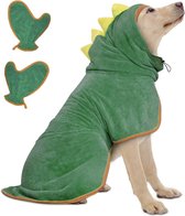 Hondenbadjas sneldrogende badhanddoek van microvezel, instelbare hondenhanddoek met klittenbandsluiting, absorberende hondenbadjas met hoed voor grote en middelgrote honden (M, groen)