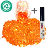 Chunky Glitters (Oranje) (Volume 8g) + Glitter Huid Lijm Biologisch afbreekbaar [Koningsdag Konings dag Festival Makeup Gezicht Lichaam - Face Body Glitter - Biologisch afbreekbaar - Versiering Dames Volwassen Kinderen]