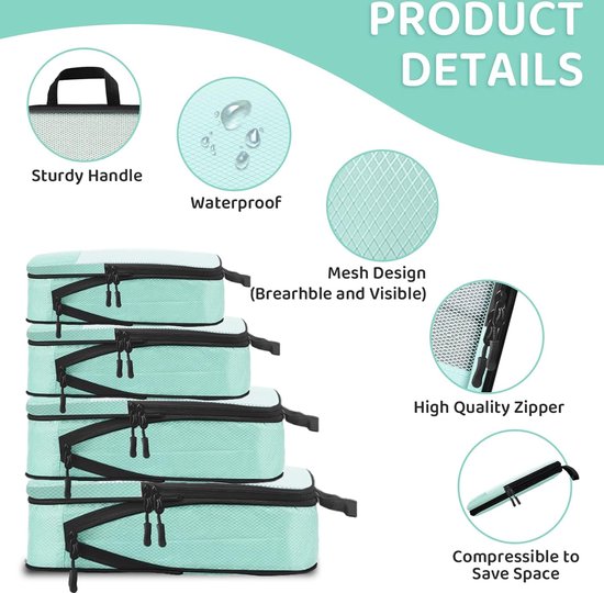 Compressie Verpakking Kubussen - 4 Set Travel Organizer voor Efficiënte Compressie Verpakking Kubussen - 4 Set Travel Organizer voor Efficiënte