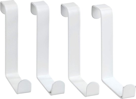 Deurhaken set van 4, kapstokhaken voor de deur in de badkamer of keuken, 7,6 x 1,2 x 6 cm, mat wit