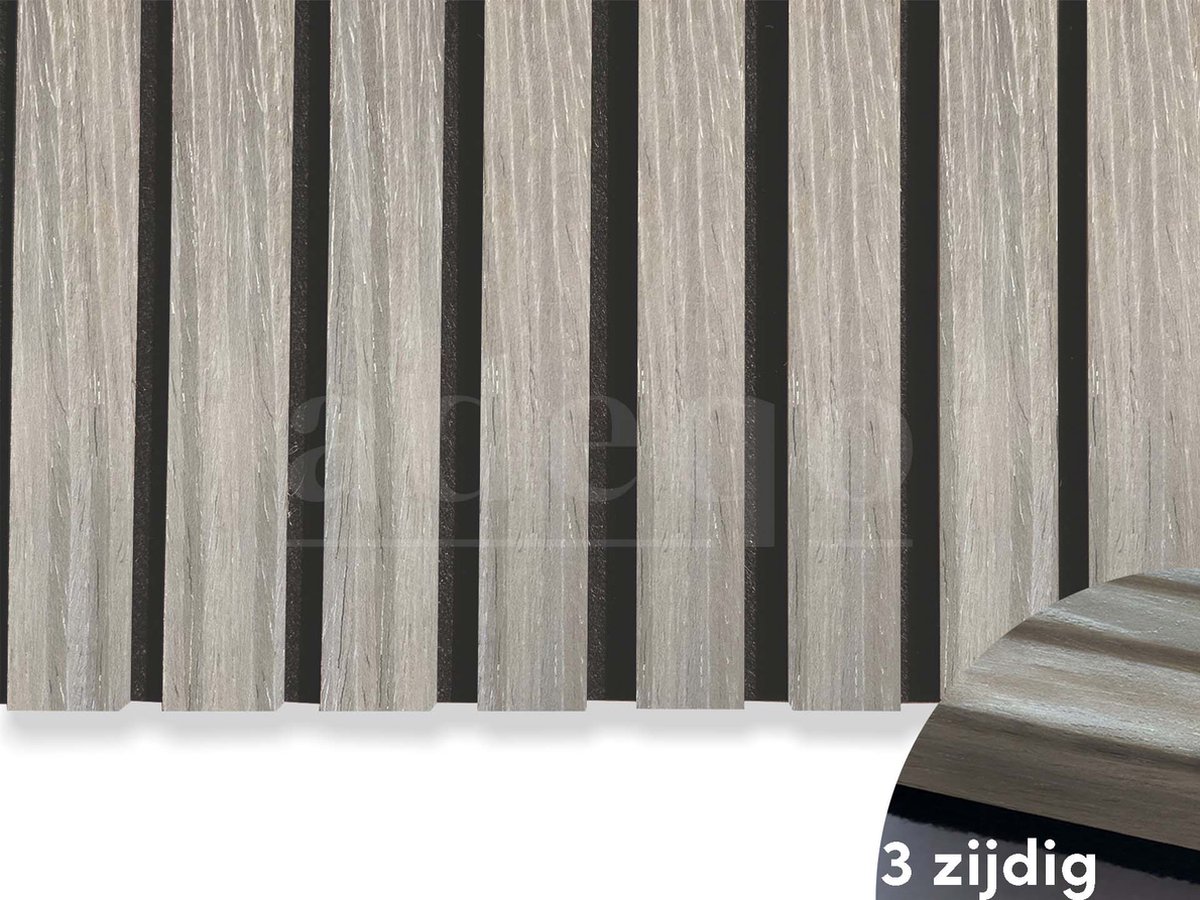 Adeqo Akupanel - Akoestische panelen - Grijs Eiken 260 x 60 cm - Hout Wandpaneel - Millieuvriendelijk Materiaal - Akoestische Panelen - 3D Wandpanelen - Wandpanelen Hout