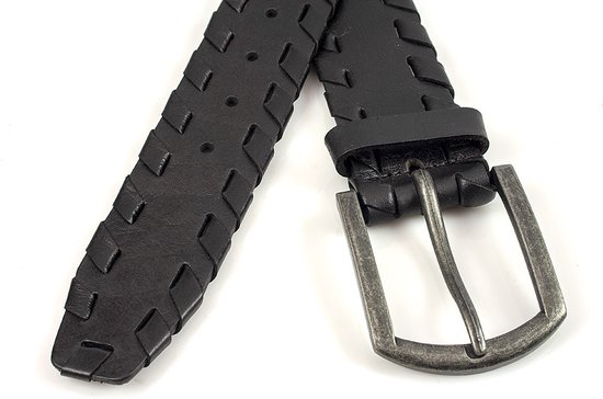 Thimbly Belts Stoere jeansriem zwart - heren en dames riem - 5 cm breed - Zwart - Echt Leer - Taille: 100cm - Totale lengte riem: 115cm